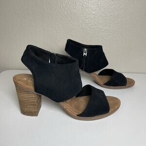 TOMS Majorca Cutout Sandals Women's Sz 9 Black Suede Strappy Block Heel Zip